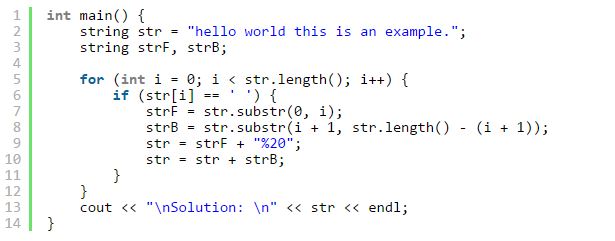 Replacing Spaces with “%20” in a String (C++, Ex: 1.4)